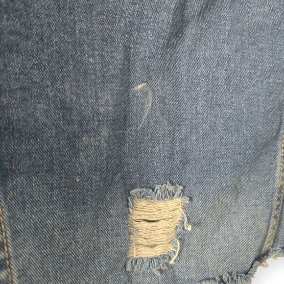 BBJ Los Angeles Size L Womens Denim Cropped Rose Gold Zipper Distressed Jacket - Picture 4 of 4